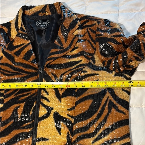 Selene Sport Vintage Tiger Print Jacket Blazer Black and Gold - Picture 6 of 12